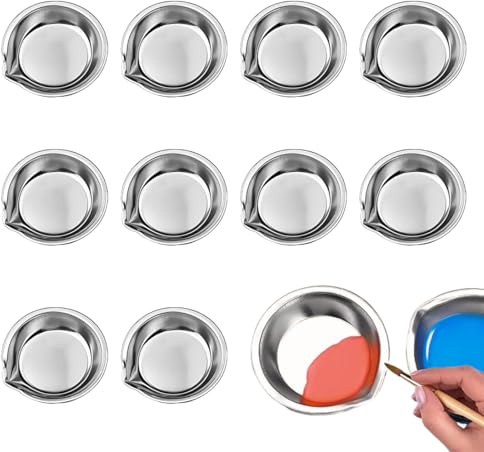 JRYXDS Paleta Acuarela Metalica,10 Piezas Paleta Pintura Redonda Pequeña De Acero Inoxidable Paleta Pintura Acrilica Paleta Acuarela Redondas Para Mezclar Varios Pigmentos, Pintura Del Aerógrafo