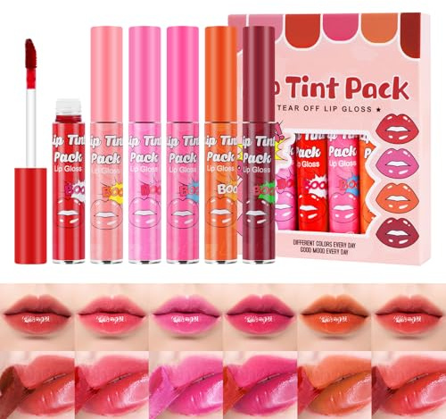ALIIP Lip Stain Peel Off, 6 Colores Tinte Permanente, Tinte de Labios de Larga Duración, Brillo de Labios Extraíble, Maquillaje Labial Stain, Mascarilla Hidratante Labial (Conjunto A - 6 * 2g)