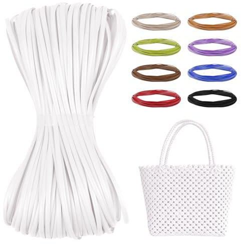 LEREATI Reparación de Ratán Material, 5mm x 100m Caña de Tejido de Mimbre de Plástico, Mimbre Plana para Tejer Bolsos, Cestas, Sillas, Mesas, Bricolaje (Blanco)
