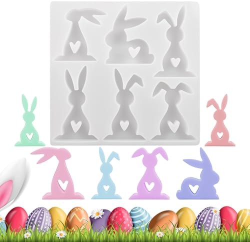 Molde De Silicona Conejo – Pieza Maestra De Epoxi De 6 Cavidades, Moldeo De Velas Perfumadas, Herramienta De Fabricación De Resina Flexible, Accesorio De Resina Duradera De Fácil Liberación | Molde De