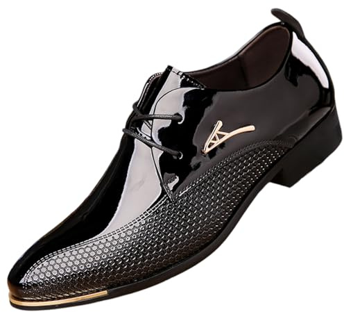 Scarpe da uomo in pelle verniciata Oxfords classiche stringate formale smoking scarpe business matrimonio derby scarpe punta punta alla moda, Nero , 41 1/3 EU