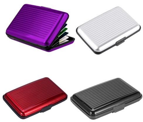 Wrbugukeji 4 custodie per carte di credito in alluminio, per carte di credito e carte di credito con blocco RFID, per uomini e donne, carte di credito (4 colori)