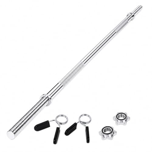 Centra 55 Standard Barbell Bar, 1 Inch Weight Lifting Bar, Anti-Slip Knurled Grip for Bench Press, Hip Thrusts, Squats, Lunges, 480lb Weight Capacity – Home Gym with 2 Spinlock Collars & Star Nuts