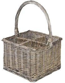 Grey Wicker Wine Bottle Carrier Basket-4 Grids Gift Display Sauces Easter Hampers