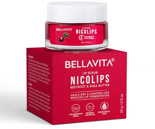 BellaVita Luxury NicoLips Lip Scrub 20gm | Lip Balm For Exfoliation & Dark Lip Moisturizing | With Goodness of Beetroot, Shea Butter & Walnut Lip Scrub | Lip scrubber exfoliator for Women and Men