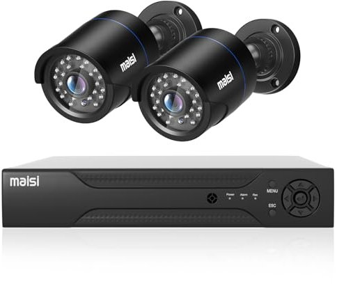 [Expandable] MAISI 3K 4 Channel DVR CCTV Security Camera System, 2x 5MP HD Outdoor Waterproof Bullet Camera, Night Vision, Motion Detection, Remote View, APP/Email Alert, NO Hard Drive