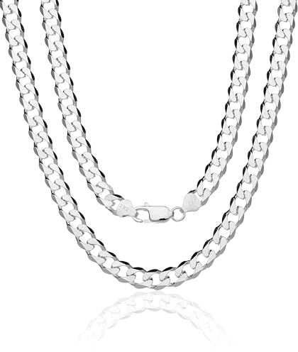 AKA Gioielli® - Panzerkette Cuban Link Chain 8mm 925 Silberkette - Herren Damen Halskette - Länge 50 cm