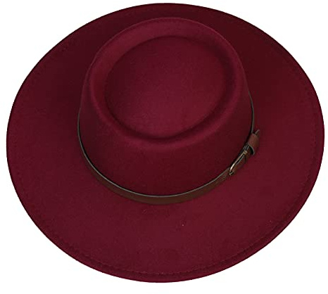 JK Home Vintage Wide Brim Fedora Floppy Sun Hat - Wool Felt Beach Princess Cloche Derby Bowler Church Party Bucket Hats Burgundy
