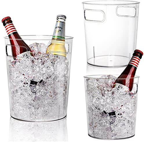 Dicunoy 3 Stück Eiskübel, 2L / 3L Acryl Champagnerschale Sektkühler für Partys, Transparent KleinerSektkühler aus Kunststoff mit Griff für Getränke Kühlen,Champagner oder Bierflaschen, Wein, Getränke