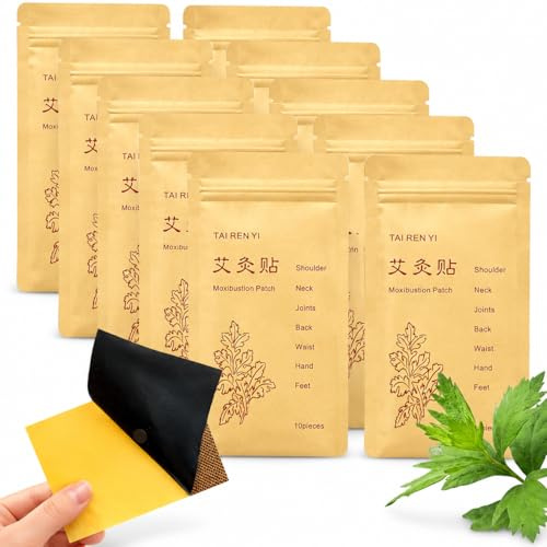TAI REN YI (100pcs) Moxibustion Patches Self-Heating艾灸贴, Wearable Warmth Sticker for Comfort & Relaxation, Soothe Tired Muscles for Neck, Shoulder, Back, Waist, Hand, Joint, feet, 7*10cm, Pack of 10