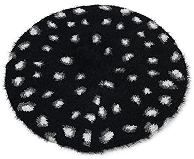 Knitted hat Leopard Knitted Berets for Women Fashion Plush Fleece Painter Hat Stretch Winter Warm Hats Ladies Flat Hats (Color : Black, Size : One Size)