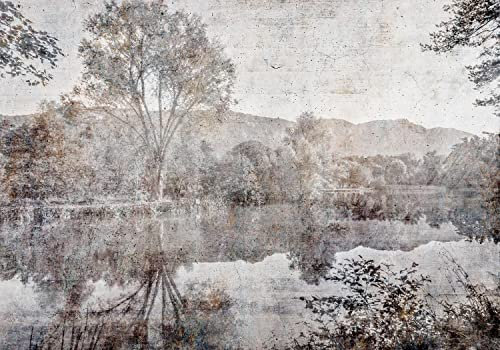 decomonkey Premium Fototapete Abstrakt Landschaft 350x256 cm Tapete Fototapeten Vlies Tapeten Vliestapete Wandtapete moderne Wand Wandbild Schlafzimmer Wohnzimmer Wald Steineffekt Natur