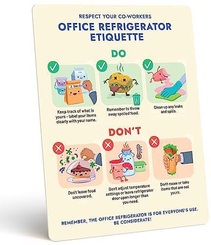 Office Refrigerator Etiquette Guide - Magnetic Signs for Refrigerator to Promote Respectful Behavior - Cute Office Supplies & Office Accessories - Office Must Haves Kitchen Decor - Office Essentials