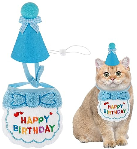 Amaxiu Ensemble Bonnet d'anniversaire pour Petits Chiens et Chats - Bandana Mignon pour Animaux de Compagnie - Accessoire de fête d'anniversaire Chiot - Décoration Happy Birthday - Brodé pour Filles