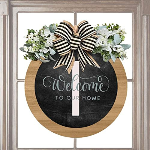 Placa de bienvenida, corona redonda para puerta de casa, para la puerta principal, primavera, todas las estaciones, como regalo para colgar Tsuchiya