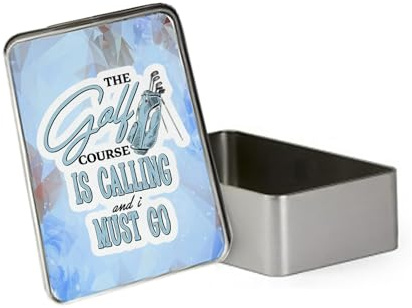 Golf Course is calling and i must go, Golf lover Gift, Metal Tin Storage Box, Biscuit, Chocolate,Tin, Emergency Stuff Tin. (Rectangular)