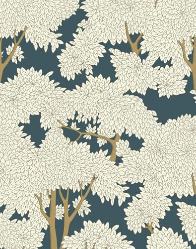 HomKihapai Tree Peel and Stick Forest Jungle Waterproof Bathroom Mural Stick on Wallpaper (Peacock Blue, 17.7in x 6.6ft)