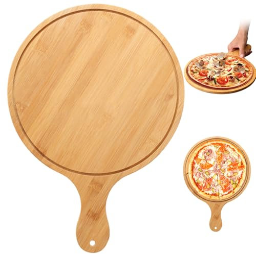 Heidouse Pizzeria con maniglia robusta e liscia di bambù 11 da tagliere per pizza con buccia/paddle multiuso multiuso per il taglio della frutta, la porzione e altro ancora