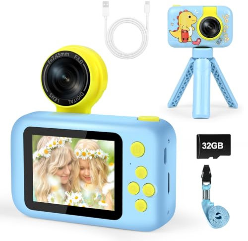 Children's Camera, 2.0 Inch Display Digital Camera Children, 1080P HD Anti-Drop Camera Children with 32GB SD Card, Birthday Gift for 3 4 5 6 8 7 9 10 11 12 Years Boys and Girls (E)