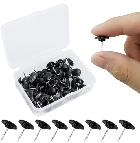 REBECCAGIBSON 55 piezas de chinchetas de plástico negro con punta de acero, placa de corcho, chinchetas para tarjetas, pósteres, fotos