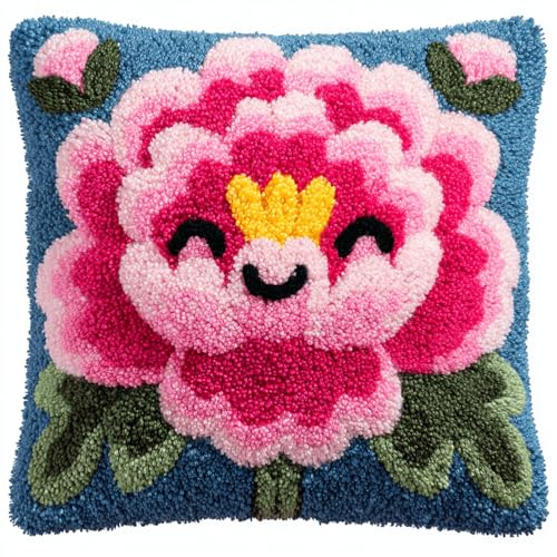 Juego de cojines de nudos para relajarse, kit de cojín de gancho de cierre para anudar sin estrés, completo con instrucciones y herramientas, para niños y adultos, principiantes, 43 x 43 cm, dibujos