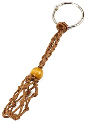 budebuse Cordon Porte-clés Pierre Vide Porte-clé Porte-clé Cristal Porte-clé Ornement Suspendu Cage pour Cristaux avec Perle en Bois Porte-clés à la Mode, marron, taille unique