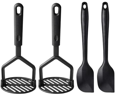 4 Pcs Potato Mashers Set, Nylon Potato Masher with Handle Potato Masher Food Crusher Non-Stick Function Head Potato Ideal for Mashing All Food Types, Dual Pack Kitchen Utensils with Scrapers