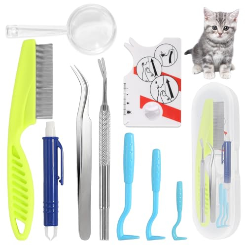 prota Set di 9 pinze per zecche per cani e gatti, pinze per zecche per cani con 1 biglietto per zecche, 3 ganci per zecche, 2 pinze per zecche in metallo e 1 pinzetta per zecche (con scatola