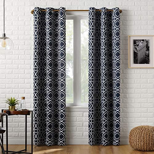 Sun Zero Barnett Trellis Blackout Grommet Curtain Panel, 40 x 84, Navy Blue