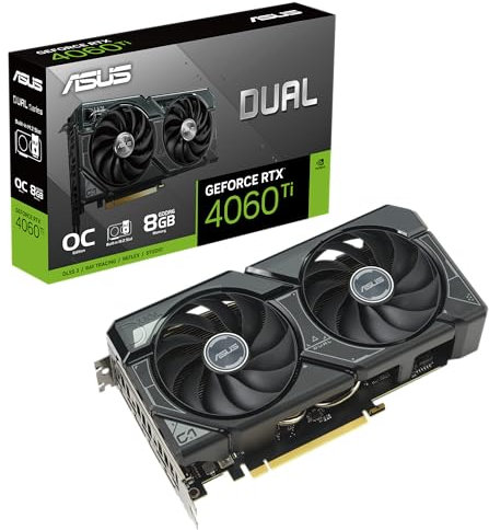 ASUS Dual GeForce RTX 4060 Ti SSD OC Edition 8GB GDDR6 Gaming Grafikkarte (NVIDIA GeForce RTX4060Ti DLSS 3, integrierter M.2 SSD Steckplatz, 1x HDMI 2.1a, 3X DisplayPort 1.4a, DUAL-RTX4060TI-O8G-SSD)