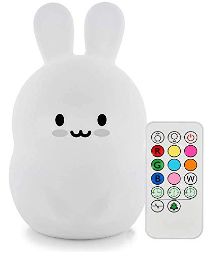 Tekemai Veilleuse Enfant, lampe de chevet en silicone doux portable multicolore avec contrôle du robinet, éclairage led rechargeable USB cadeau de chambre à coucher/enfant - Lapin