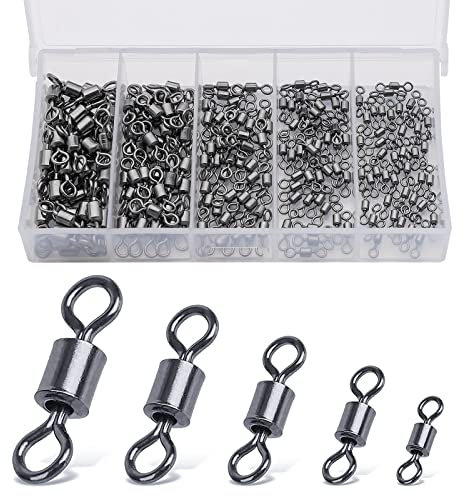 Realure 200/300 Stücke Karabiner Wirbel Angeln Forelle 5 Größe Angelwirbel Solide Ringe Tonnenwirbel Angel Wirbel Wirbelkarabiner Salzwasser Wirbel, Angelzubehör Wirbel 4# 6# 8# 10# 12# (200 Stücke)