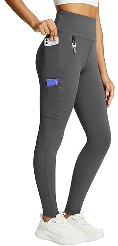 BALEAF Leggings impermeables con forro polar para mujer, de cintura alta, para senderismo, invierno, con aislamiento térmico y bolsillos con cremallera