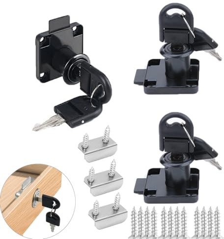 UtySty 3 Pack Drawer Lock File Cabinet Locks with Folding Keys Mailbox Lock Bedroom Dresser Lock Replacement Security Hardware Fitting for Roll Top Desk Computer Desk Floor Clock Door Black