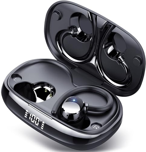 Tukio Wireless Earbuds, Ear Buds 80H Playtime with Earhooks, Bluetooth 5.3 Headphones with 4 ENC Mic, Wireless Headphones with LED Display, IP7 Waterproof, USB-C