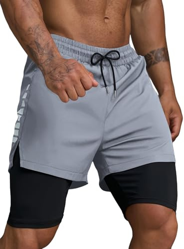 Smatstyle Pantaloncini da Corsa Uomo Corti 2in1 Pantaloncini Running Uomo Pantaloncini Sportivi ad Asciugatura Rapida con Tasche da Allenamento Traspiranti