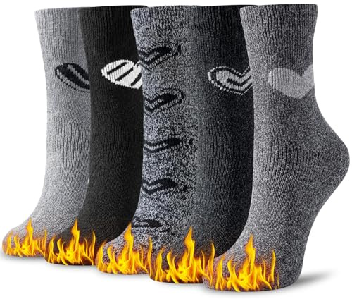 Niofind Lot de 5 paires de chaussettes thermiques en laine pour femme - Chaussettes d'hiver épaisses en tricot épais - Chaussettes chaudes pour femme - Colorées confortables et respirantes - 37-42, 37