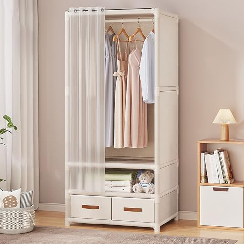 Appendiabiti con Tenda per Porta, Scaffale Vestiti Ripiani con Binario Appendere I Vestiti Armadio Indipendente con Cassetto Ingresso Camera da Letto Soggiorno, Facile da Montare
