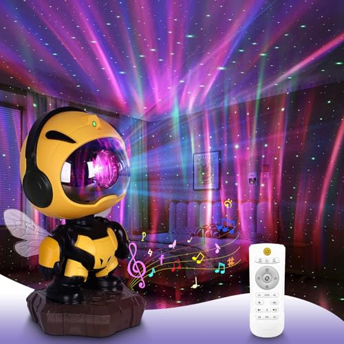 Astronaut Star Galaxy Projector Night Lights, 7 in 1 Moon Star Galaxy Lights Space Starry Ceiling LED Lamp with Bluetooth Music,White Noise Sound,8 Color,Timer Remote Control for Kids Bedroom (Bee)