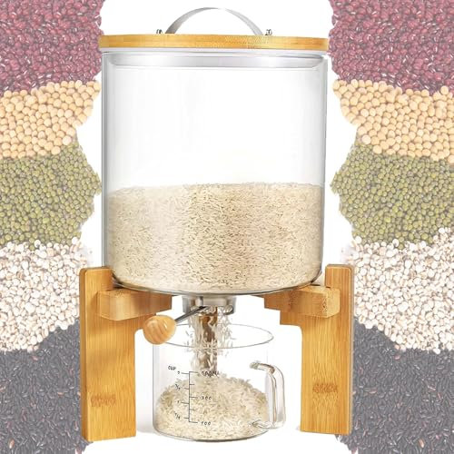 Reisspender, Müslispender für Kleine Körner, Lebensmittelspender Glas mit Luftdichter Deckel, 5/7.5L Aufbewahrungsbehälter für Küche Reis Sojabohnen Rote Bohnen, Frisch und Trocken Halten (5L)