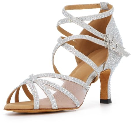 Taoyoule Zapatos de Baile para Mujer Salsa Baile Latino Tacón con Purpurina Diamantes de Imitación Samba Tango Práctica de Salón Zapatos de Baile Tacón de 7.5 cm