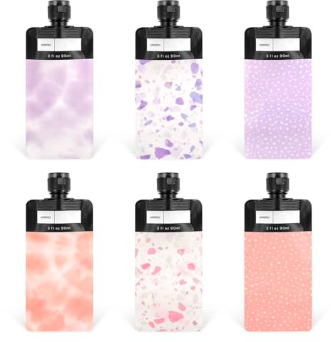 Dimeho 6 Pcs Pouches for Toiletries, 3 oz Leak Proof Empty Squeeze Pouches TSA Approved Size Containers, Refillable Bottles for Liquids, Shampoo Conditioner Travel Accessories