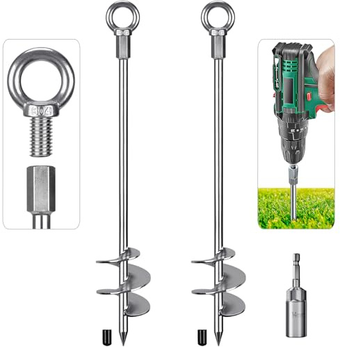 Insaga Anclajes para Suelo, Anclaje de Tierra para Tiendas de CampañA, 61cm Kit de Trampolines para Columpio/Camping/Cobertizo/Perro/Portón con Anillo Fijo, 2 Paquete