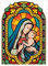 Fensterbild Winter Kirche Maria mit Kind, bunt farbig rund wiederverwendbarer Fensteraufkleber Mosaik Weihnachten, 1.A5 Bogen