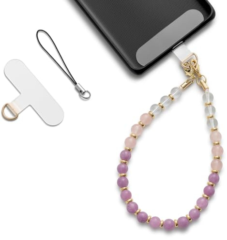 MORSUNBELA Catena per Cellulare Corta, Cordino per Cellulare, Cinturino da Polso per Telefono Ciondolo per Cellulare, Cordino Universale per Cellulare (giada viola)