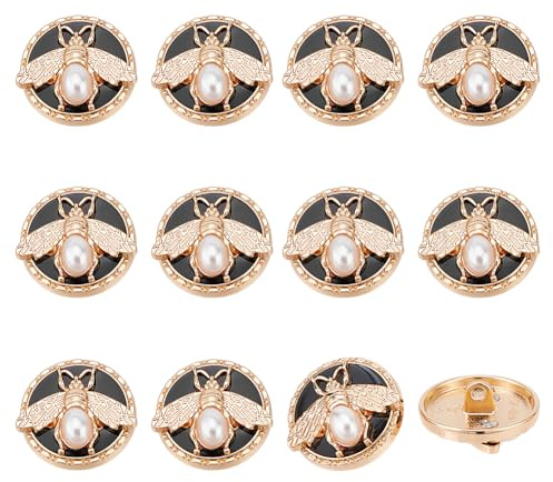 NBEADS 12 Pcs Bee Round Metal Button, 3D Bee with Pearl Alloy Shank Buttons Flat Round Sewing Shank Buttons 20mm Metal Blazer Buttons for Sewing DIY Crafts and Jewelry Making, Golden