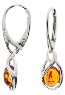 Orecchini in ambra di Artisana, moderni orecchini pendenti in ambra e argento sterling 925/000 rodiato, Länge 3,1cm, Breite 0,9cm, Argento Sterling rodiato, ambra baltica, Ambra