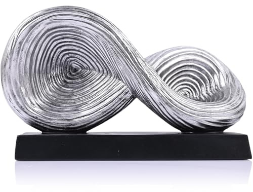 QIANLING Escultura de arte abstracto, escultura de símbolo de bucle infinito, estatua decorativa abstracta, nudo plateado para decoración del hogar, decoraciones modernas para mesa de café, entrada