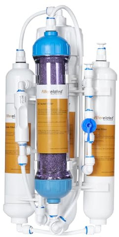 Filterelated Osmoseanlage für Aquarien, 4 Etagen, Umkehrosmose-System, tragbar, Umkehrosmose für Aquarien, mit Spülventil, DI-Filter mit Farbwechsel, 100 GPD (4 Etagen, 100 GPD)