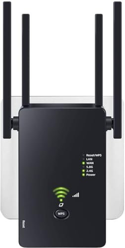 Aenxwa WLAN Repeater WLAN Verstärker 1200Mbit/s Dualband 2,4GHz+5GHz WiFi Booster mit Repeater/Router/Access Point Modus,4 Antenne,Einfache Einrichtung,WiFi Range Extender Mit LAN/WAN Port